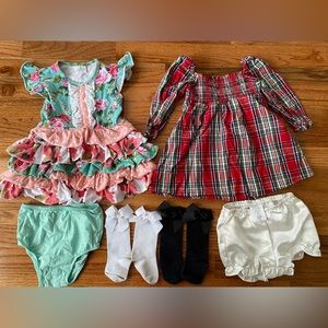 Baby infant girl matching outfit sets plaid ruched dresses diaper covers shorts